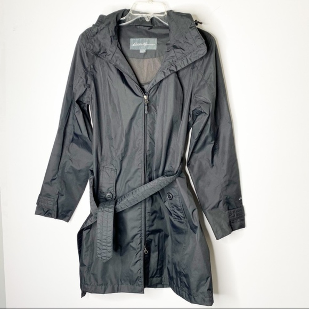 Eddie Bauer Black Belted Trench Rain Coat Size M